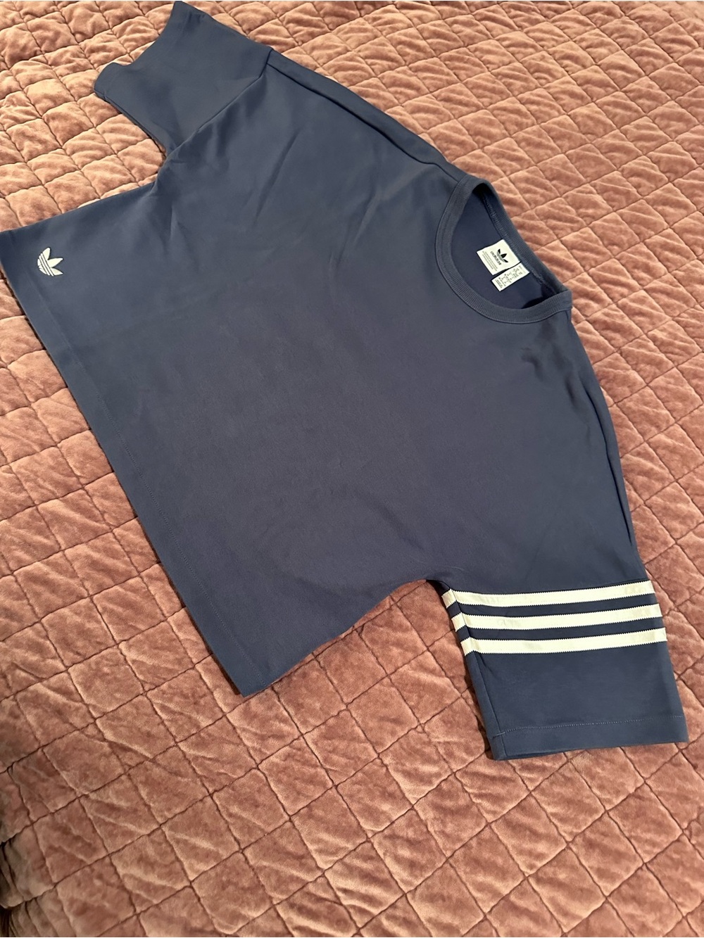 adidas Women’s Grey Crop Tee with White Three-Stripe Detail